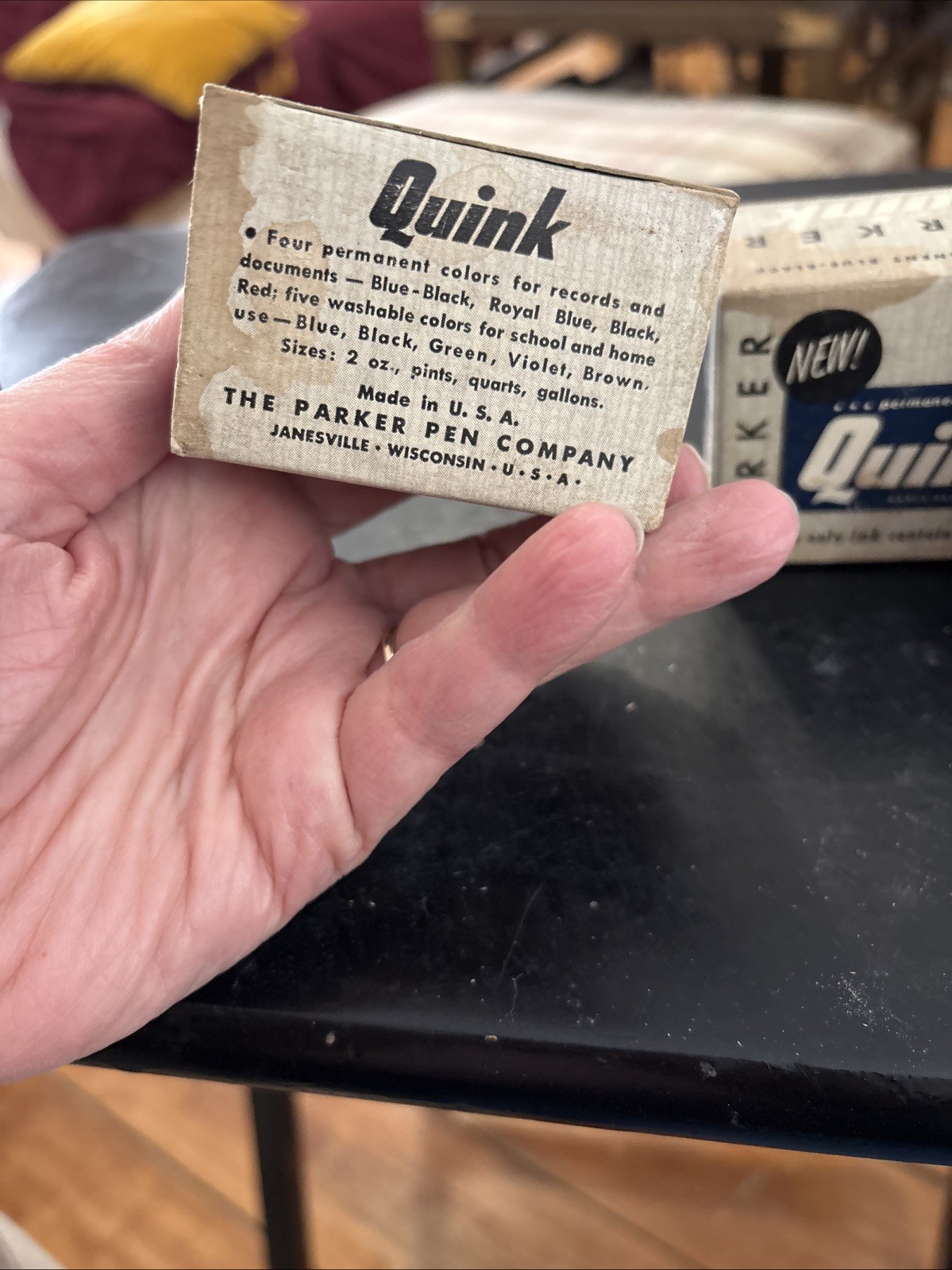 2 Parker Quink Vintage Blue Black & Royal Blue Fountain Pen Ink NOS Full New 50s