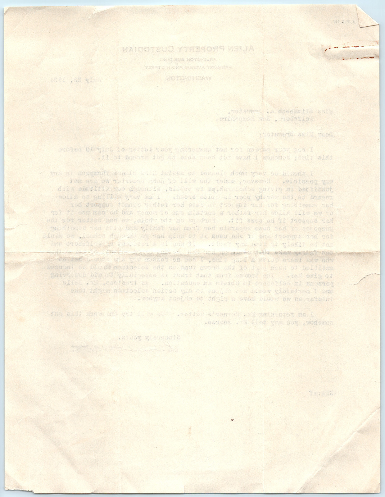 Alien Property Custodian Department Of Justice Letter Red Scare Era