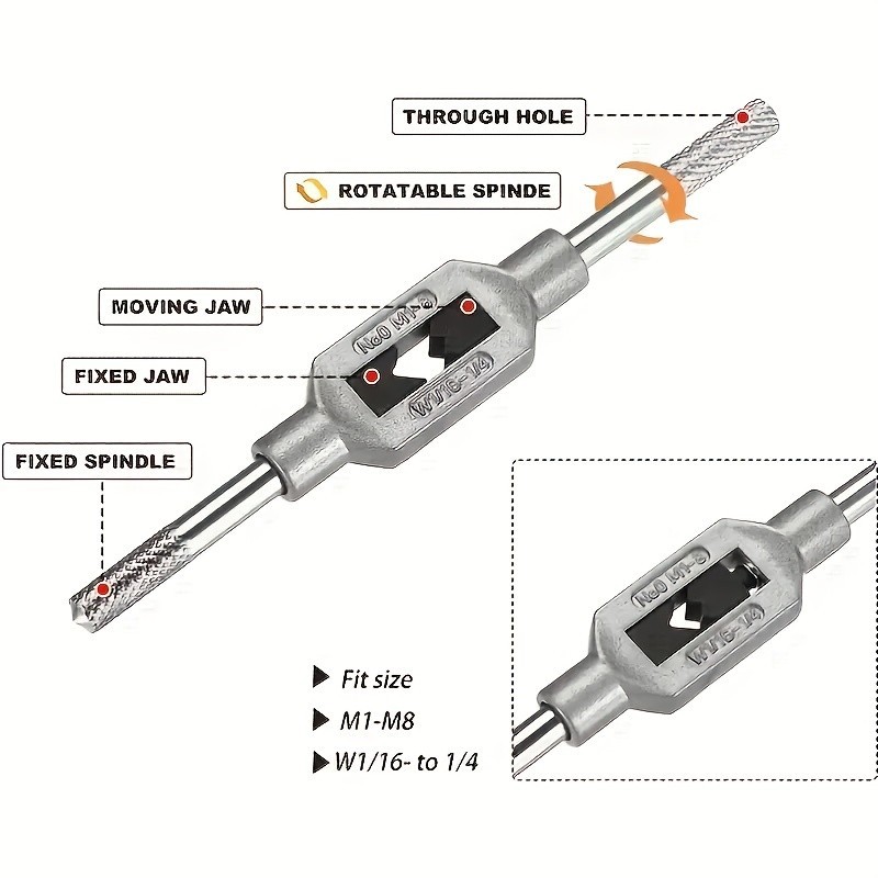 Alloy Steel Tap Set with Wrench - M3-M12 for Thread Tapping