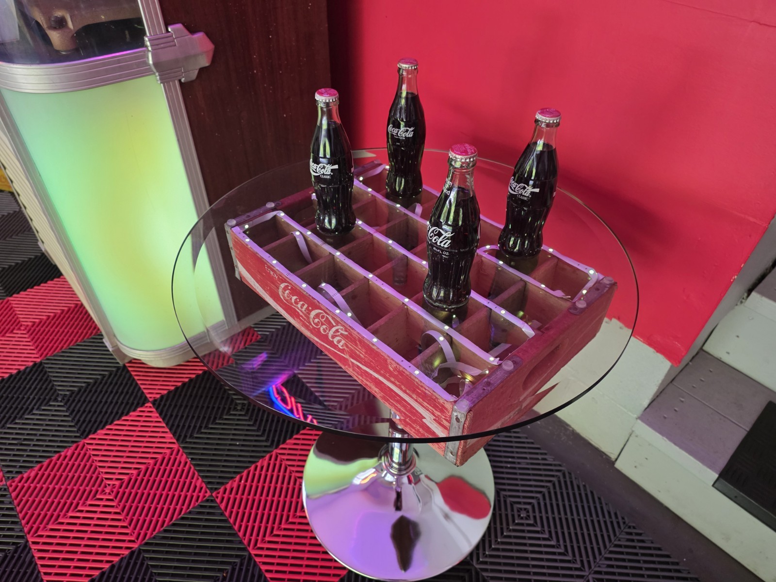 Vintage Coca-Cola Crate Table with LED Lighting | Handmade Bar or Diner Accent |