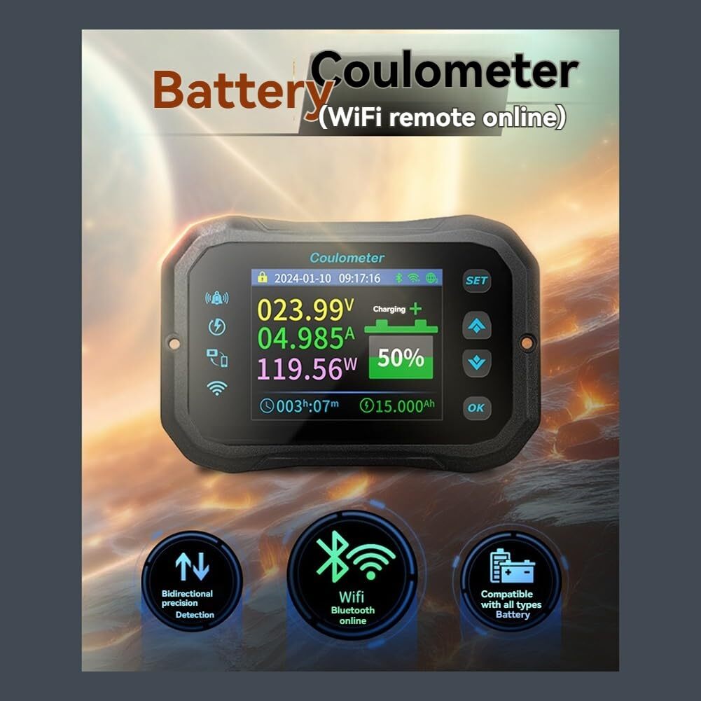 WiFi Battery Monitor Wireless 400A Battery Capacity Indicator Battery Coulometer