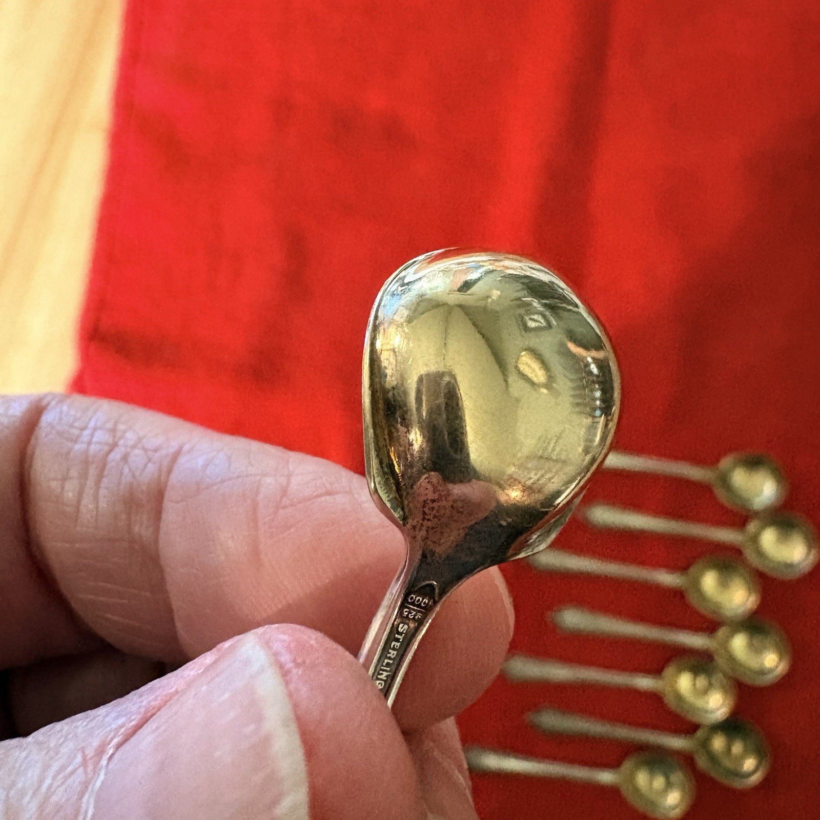 Vintage Sterling Silver Salt Spoon Set Of 8 Classic Design Gold Washed Bowl. mon