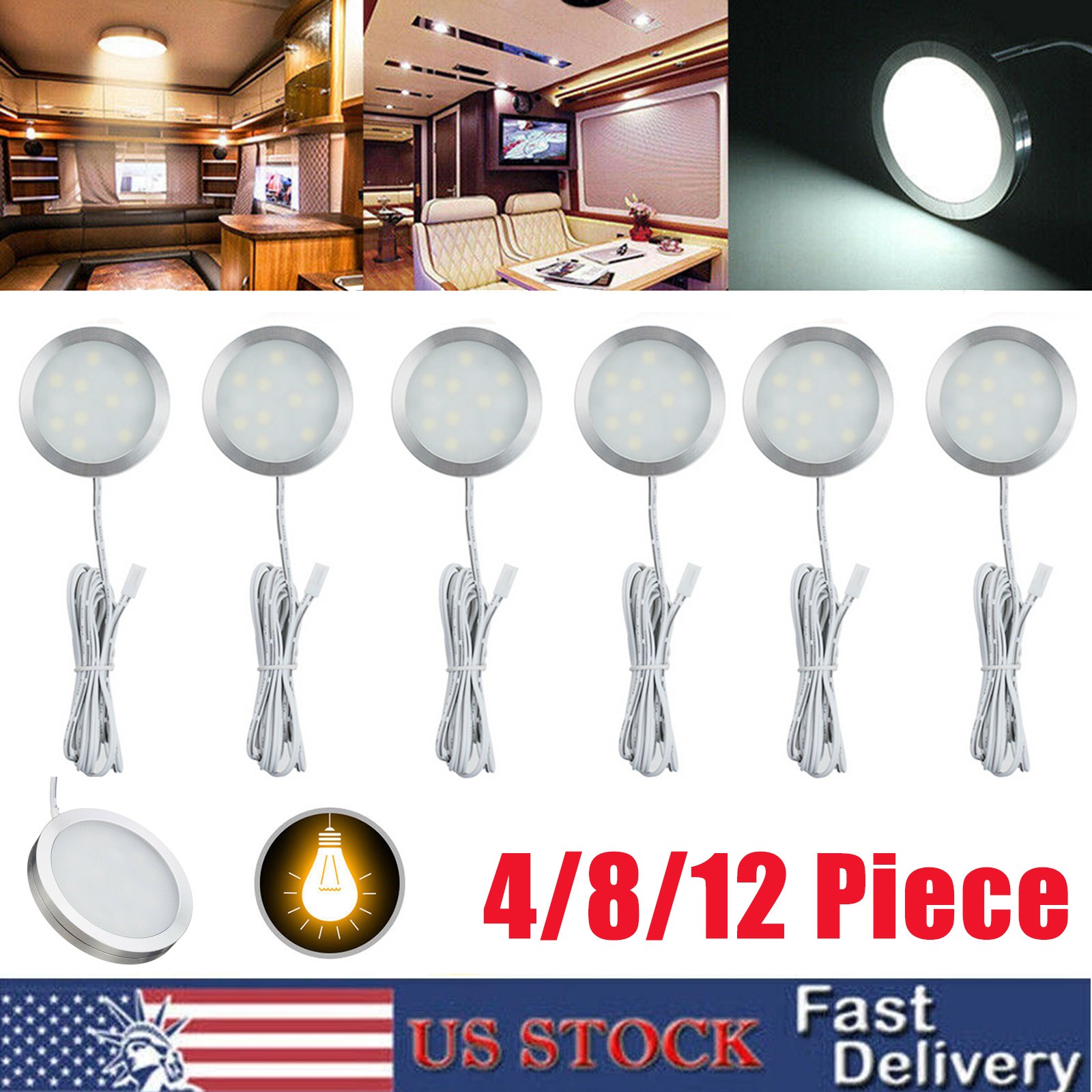LED Under Cabinet Lighting Kitchen Counter Closet Puck Light Lamp 4/8/12Pack Kit