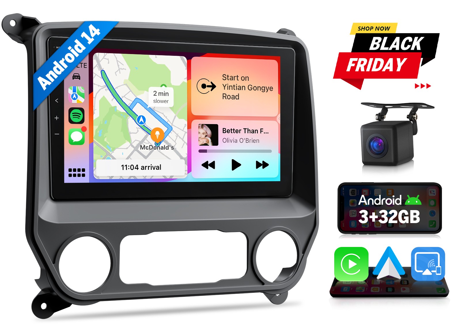 Android 14 Car Stereo Eonon GMSX7 CarPlay Plug&Play for Silverado Sierra 2014-18