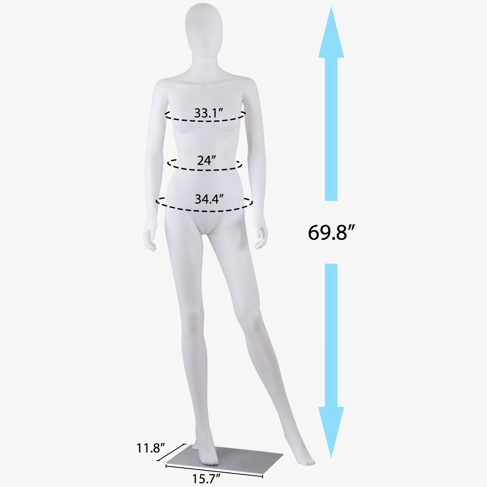 Female Mannequin Full Body Dress Form Adjustable 70" Realistic Detachable White