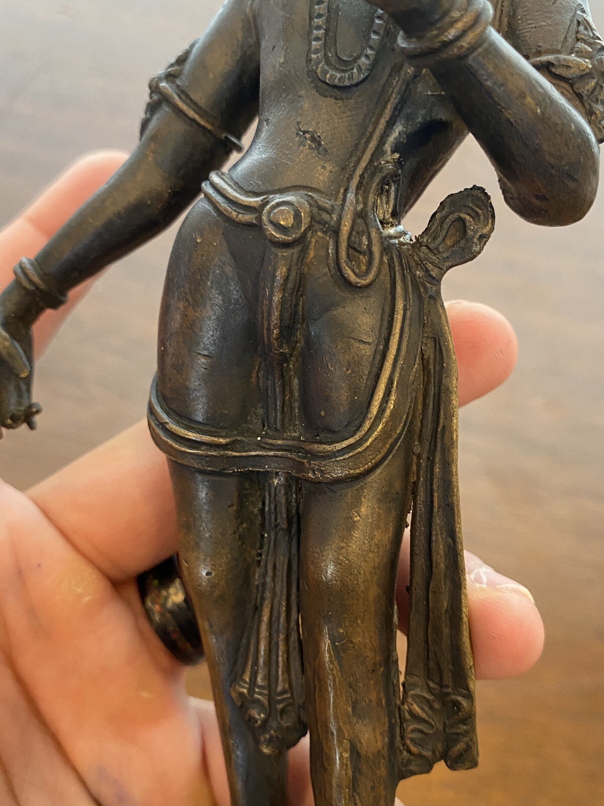 ANTIQUE Buddhist Deity Avalokiteshvara Bodhisattva Cast Bronze Sculpture 8.5"H