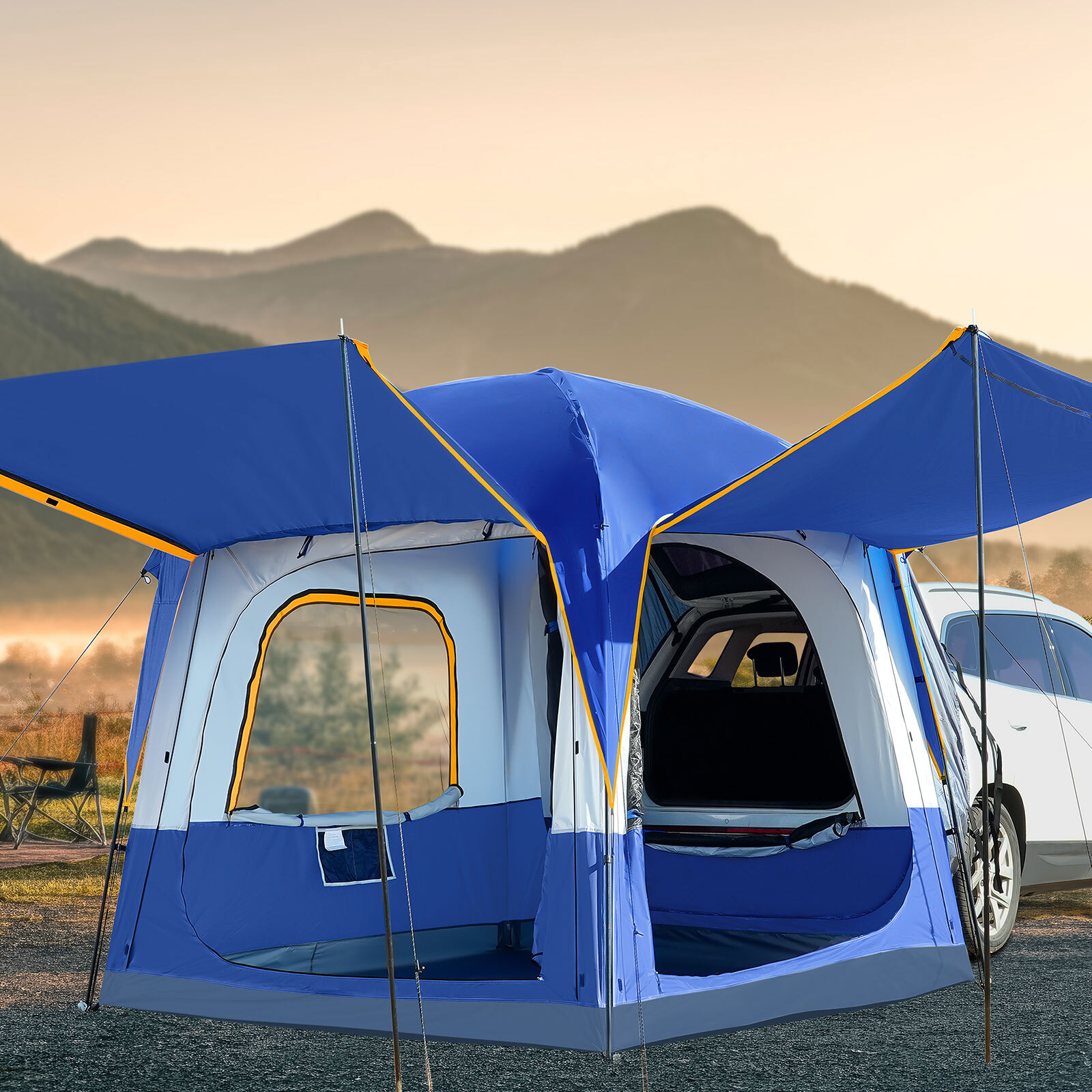 NAIZEA SUV Tent for Camping, 6-Person Car Tent 8.2'*8.2'*87in(H) With 2 Porchs