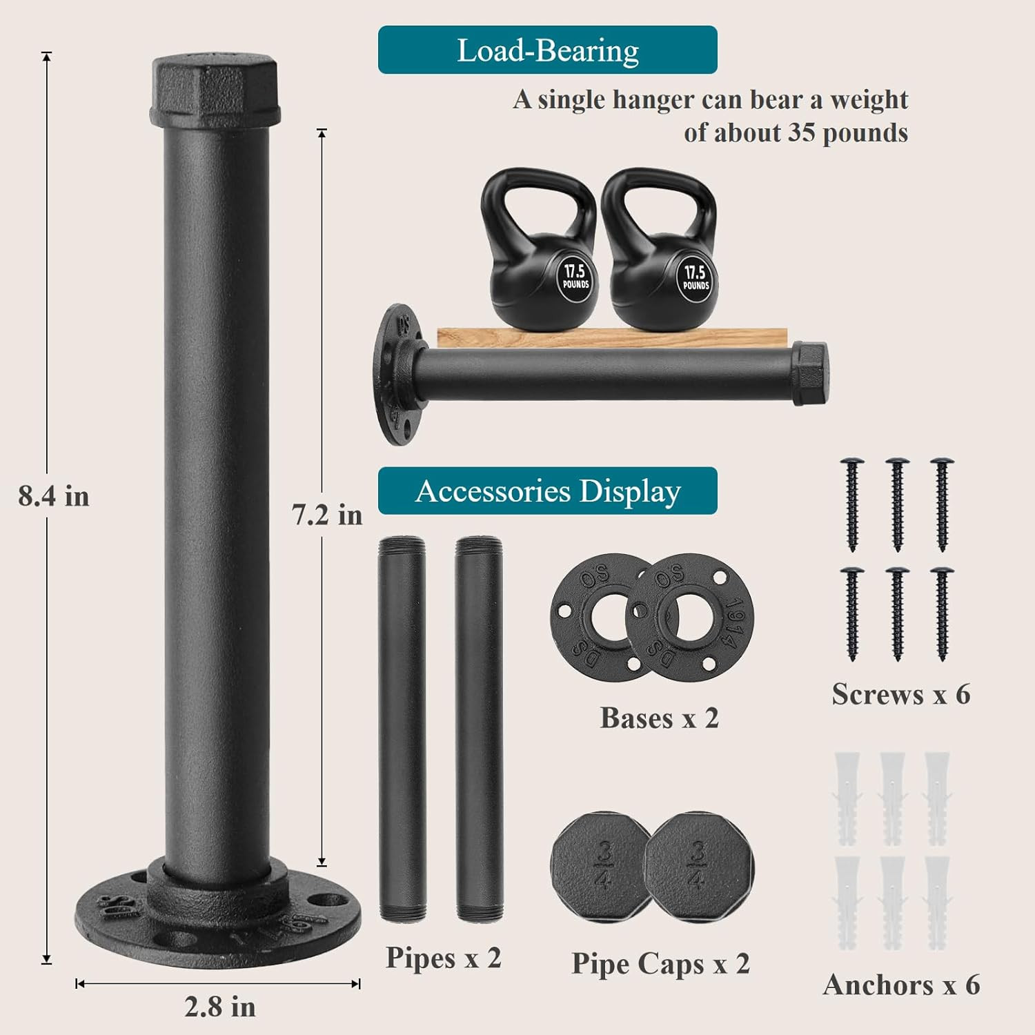 Cast Iron Wall Mounted Clothes Rack, Heavy Duty Industrial Pipe Clothing Rack fo