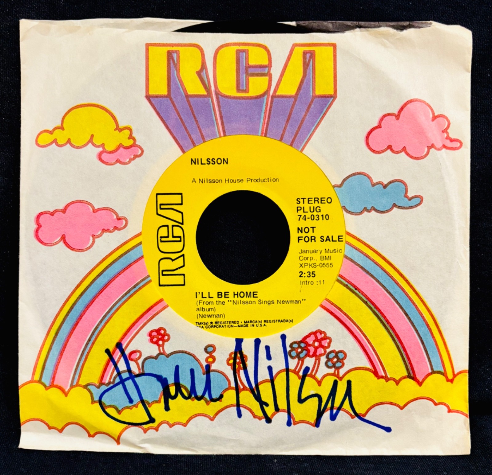NILSSON • Signed I'LL BE HOME Promo 45 & Sleeve~HARRY NILSSON~RCA #74-0310