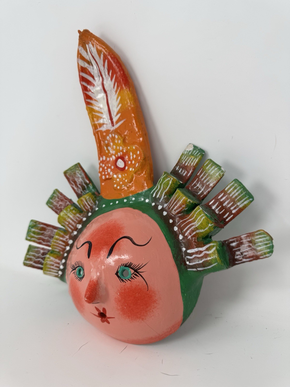 Vtg. Mexican Folk Art Coconut Wall Hanging Mask Decor (B-689)