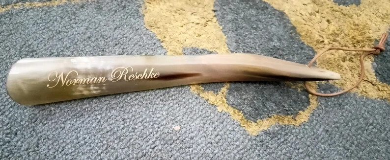 Shoe Horn Long Handle Ox Natural Finished Real Horn Personalized Unisex Gift