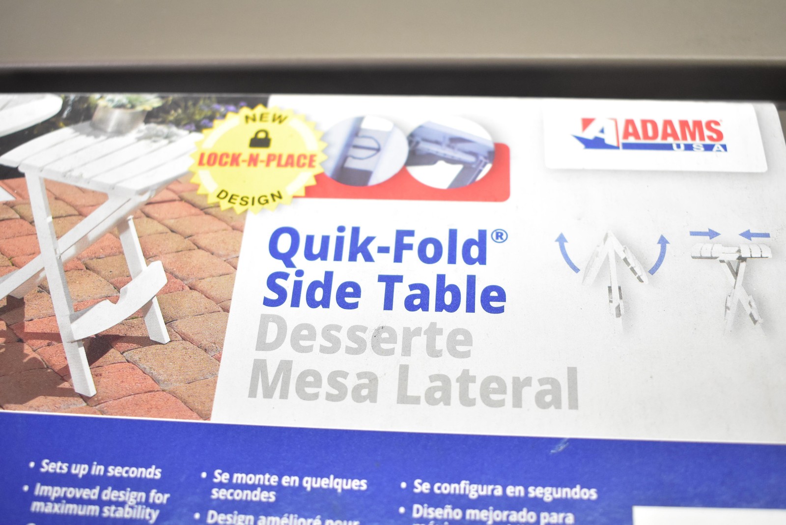 Adams Quik-Fold Side Table Portobello Portable Outdoor Patio Lock-N-Place Resin