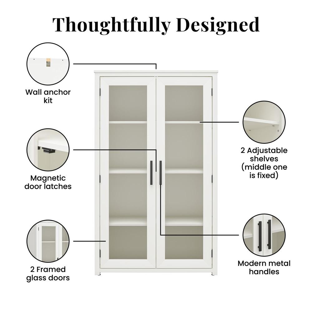 Modern Curio Cabinet w/ Glass Doors & 2 Adjustable Shelves