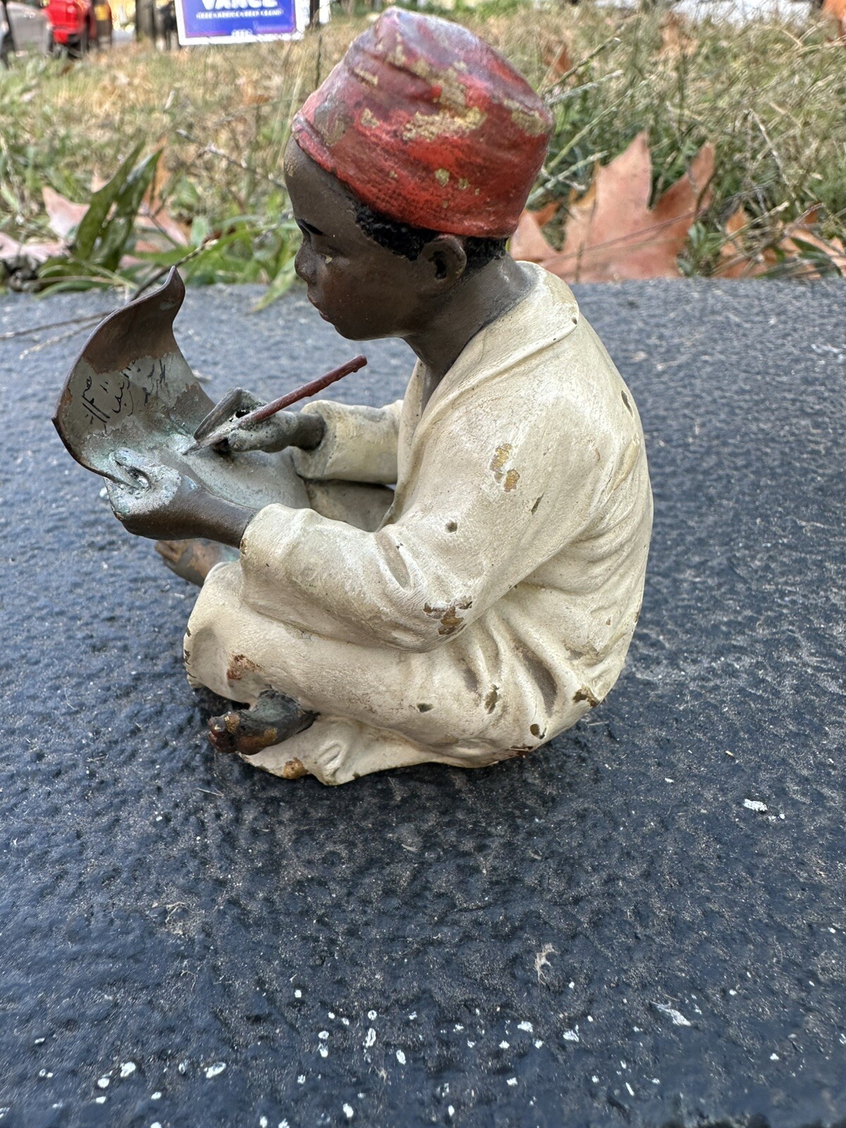 Wonderful Antique Bronze Boy Writing the Arabic