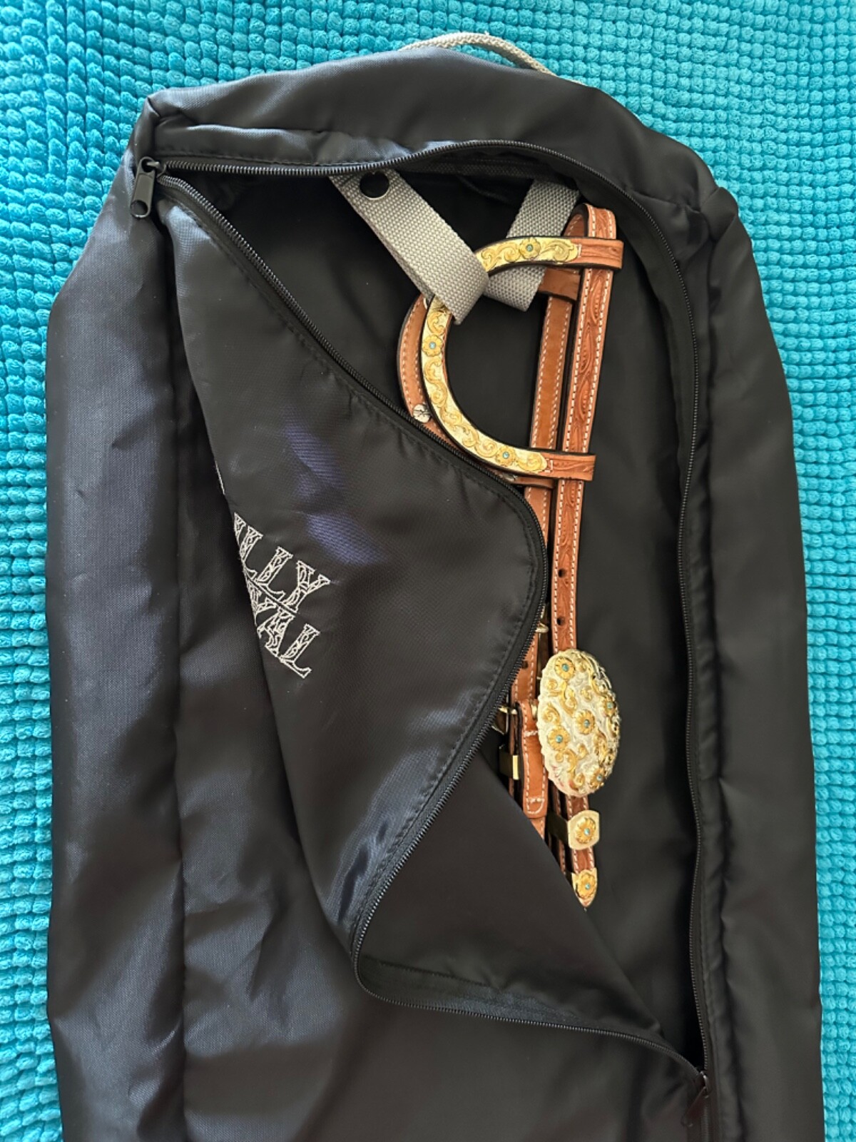 BILLY ROYAL Headstall GOLD & SILVER w Blue CRYSTALS ~ Close Up Pictures