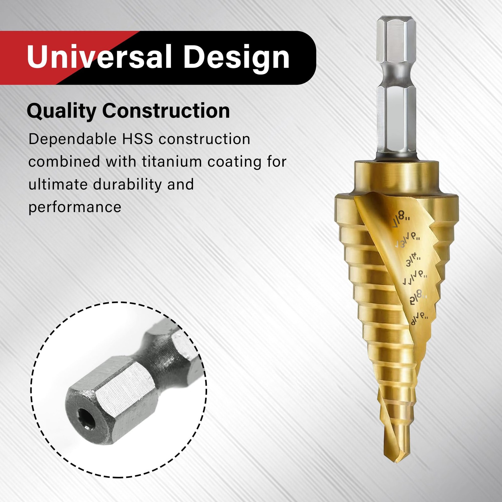 3PC Step Drill Bit Set 1/4in Hex HSS 31-Step Spiral for Metal Wood Aluminum DIY