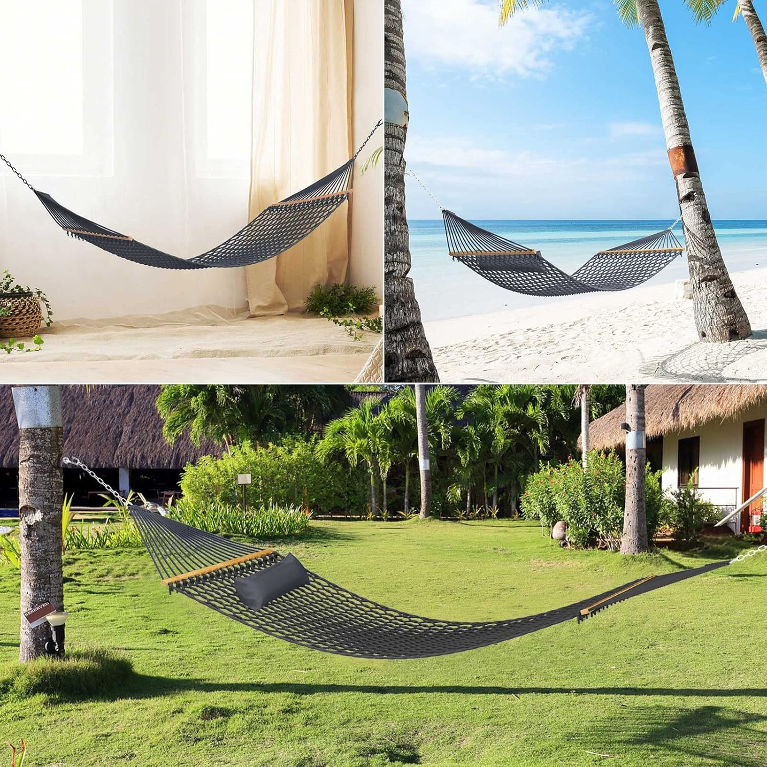 13FT Hammocks, Traditional Hand Woven Cotton Rope Hammock with Free Extension...