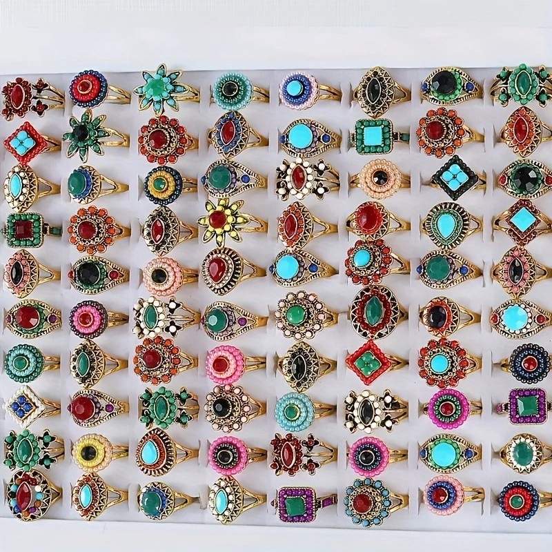 Wholesale 15/30Pcs Ring Mixed Bulk Finger Ring Gemstone Crystal Jewelry Lot Boho