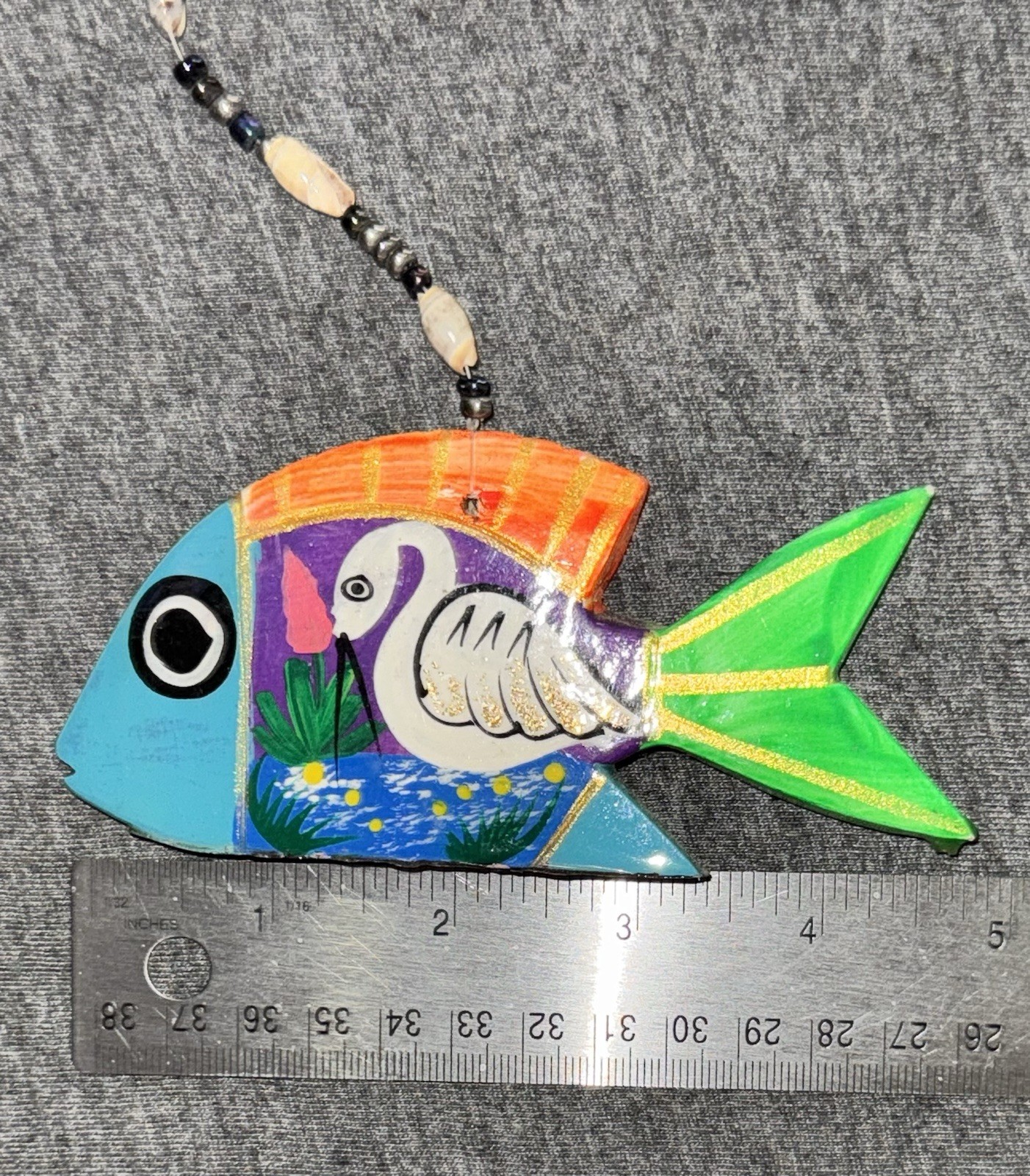 Hand Made Mexican Folk Art Fish Wooden Mobile Painted Colorful Windchime TZ1