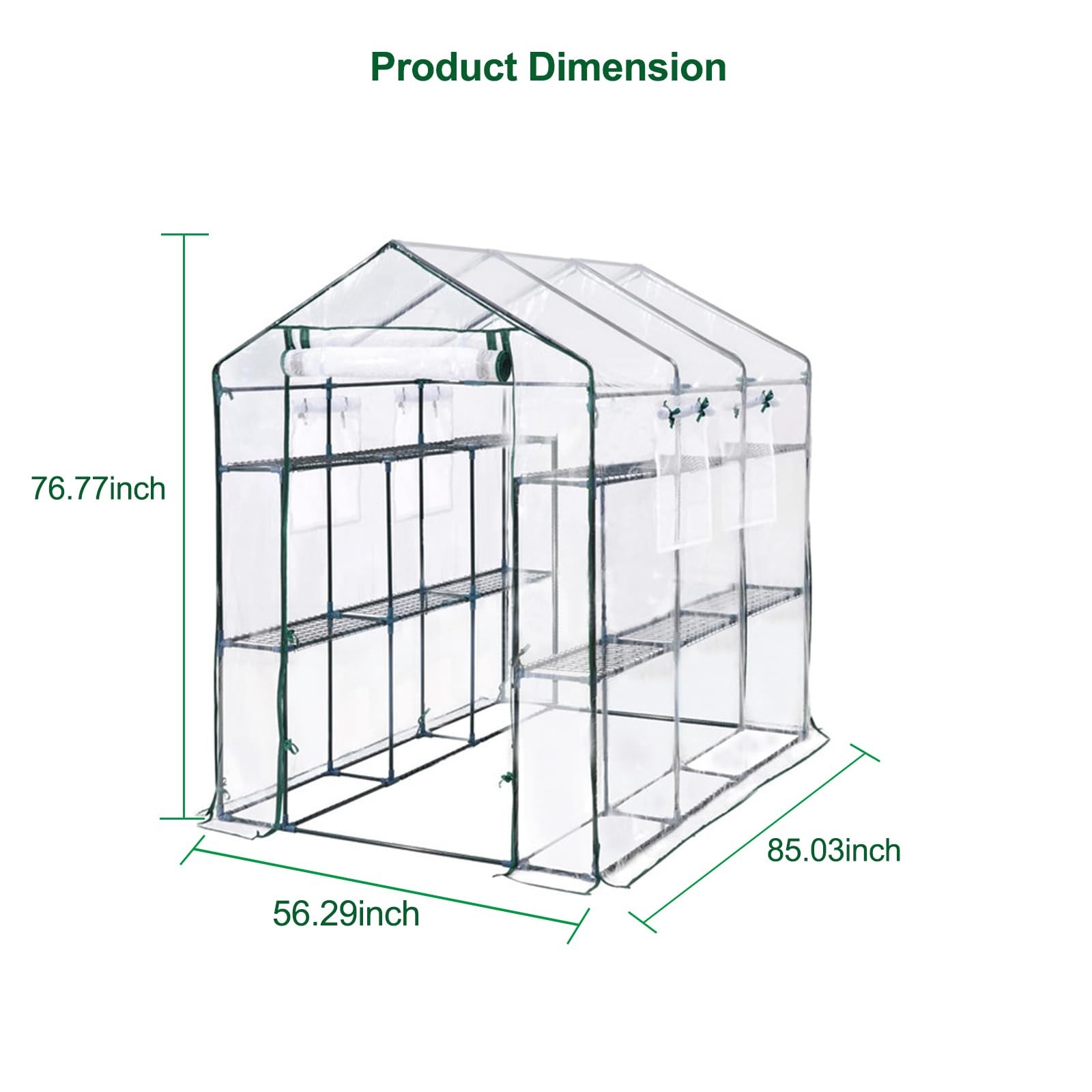 Large 56x85x76" Portable Greenhouse with 8 Shelves, PE Cover Outdoor Garden Use