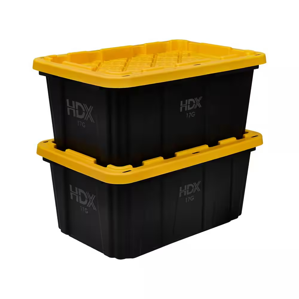 17 Gal. Tough Storage Tote in Black with Yellow Lid