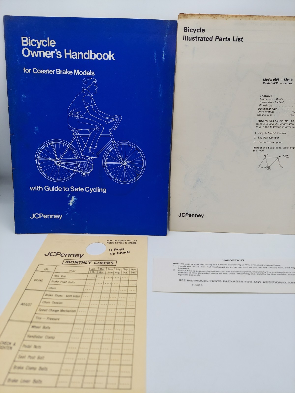 1976 JC Penny Bicycle Owner's Handbook For Coaster Brake Models Mixed Manuals