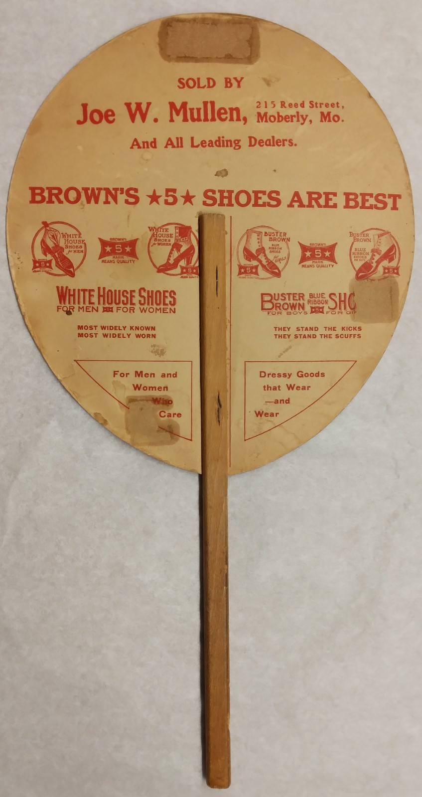 Buster Brown Blue Ribbon Shoes c1910s Handheld Ad Fan Used