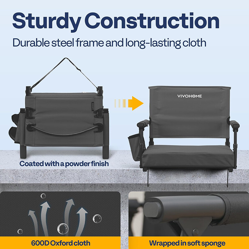2 Pack Portable Stadium Seat Bleacher Chair Padded & Cup Holder Shoulder Strap