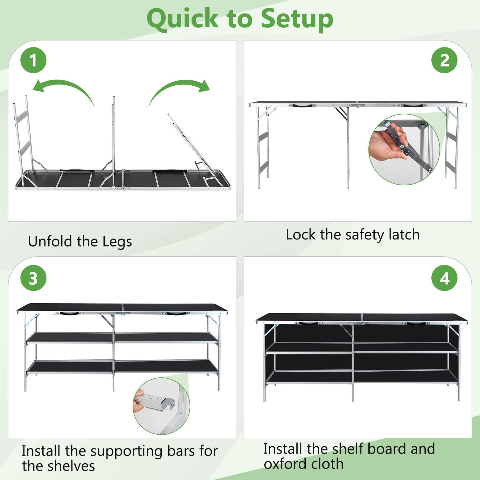 Portable Bar Table Folding Camping Table w/ Aluminum Alloy Frame 2-Tier Shelves
