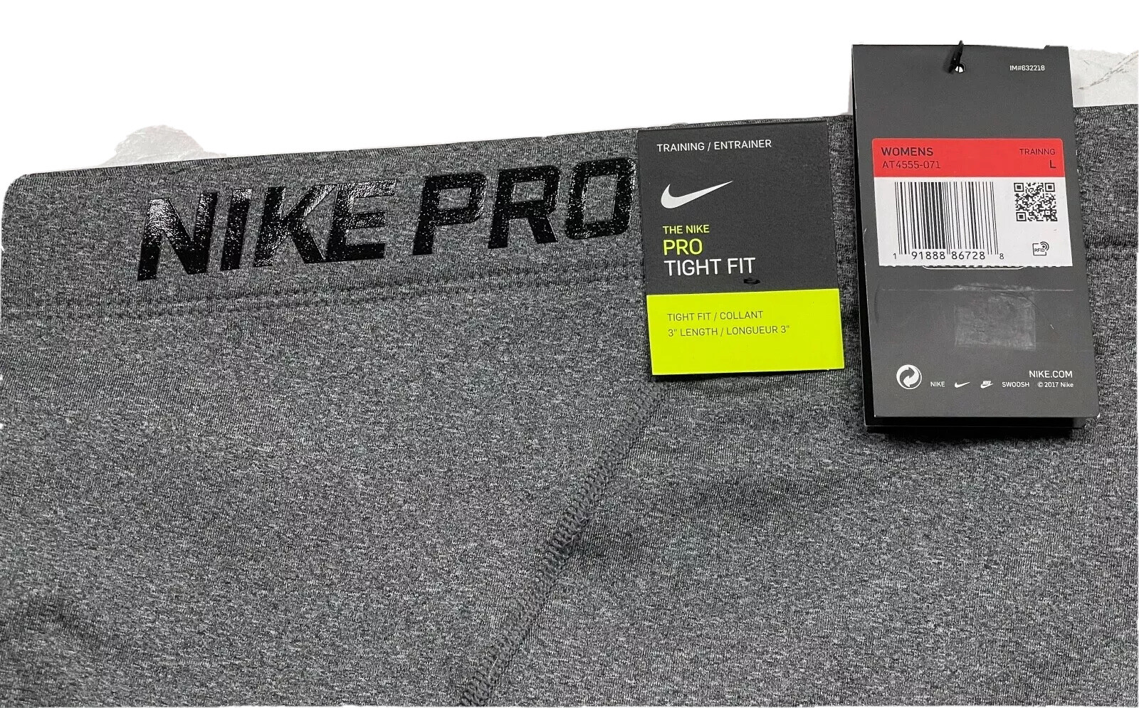 Nike Pro Women 3" Tight Fit Compression Shorts Heather Gray AT4555 071 Sz LARGE