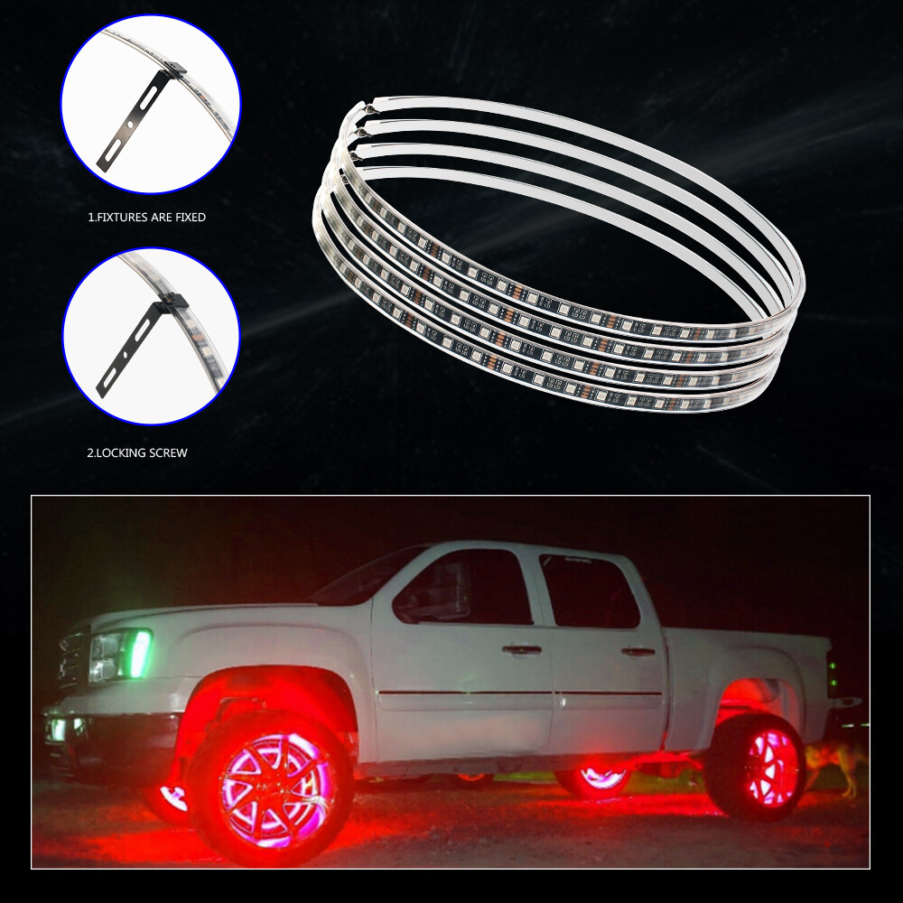 17.5" RGB & Chasing Flow Single Row LED Wheel Ring Rim Lights For Truck Car set