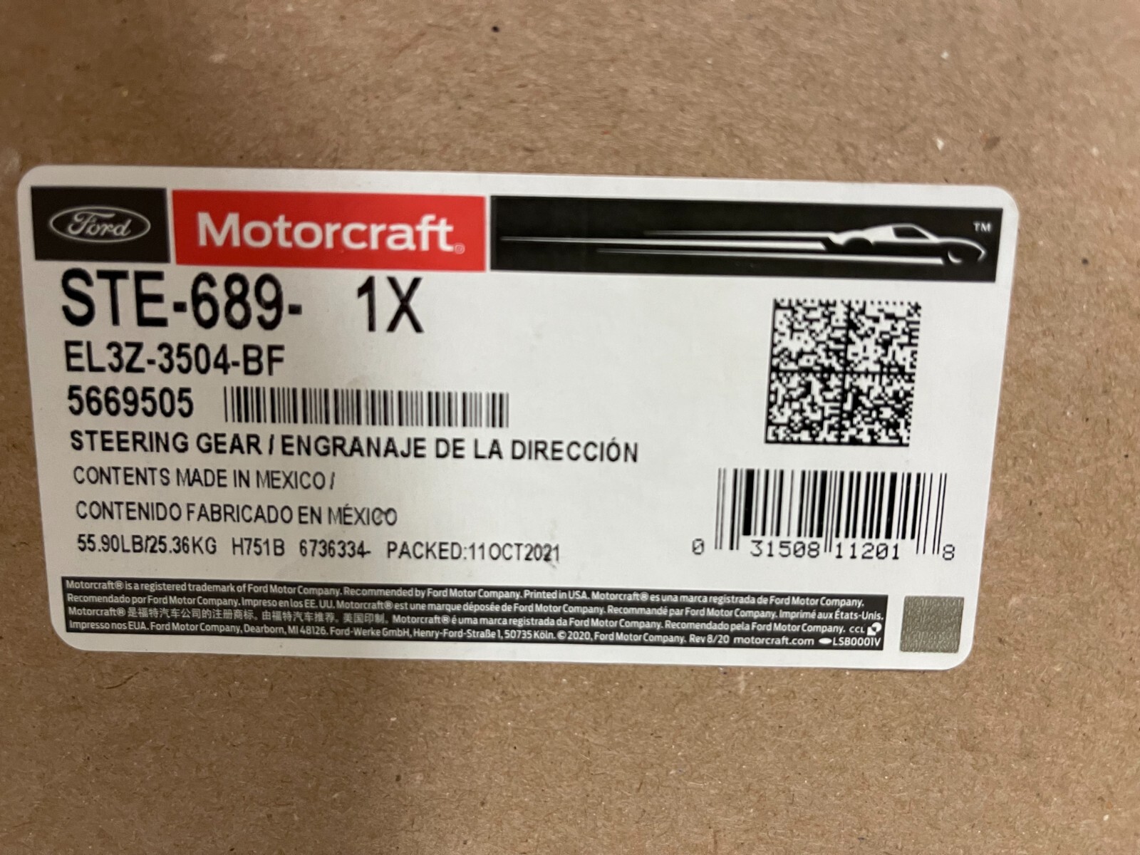 New Ford Original Steering Gear EL3Z-3504-BF