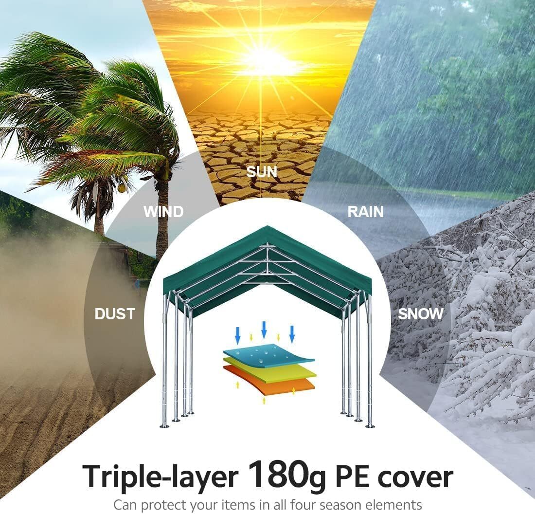 ADVANCE OUTDOOR 12x20 ft Adjustable Peak Heavy Duty Carport Car Boat Shelter