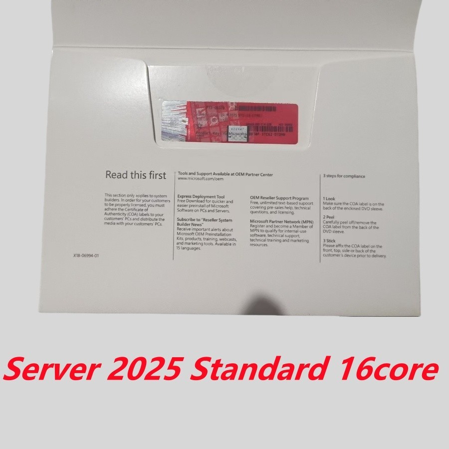 Microsoft Windows Server 2025 Standard DVD Kit Media With Key 16-Core 1PK
