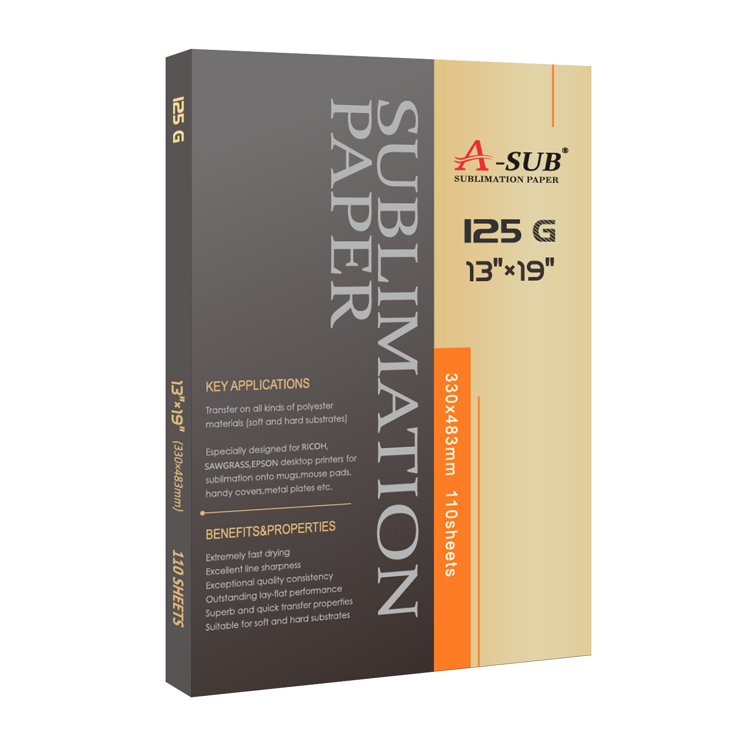 A-SUB Sublimation Paper 13x19 125g 110 Sheets for Inkjet Printer Heat Transfer