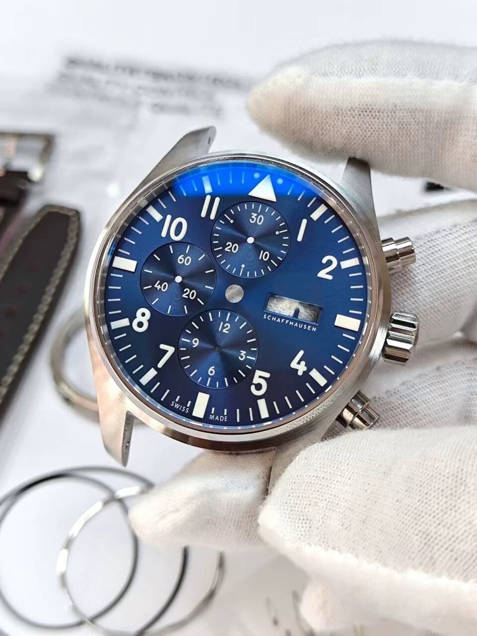 43mm Stainless Steel Watch Case With Band for IWC Pilot series ETA7750