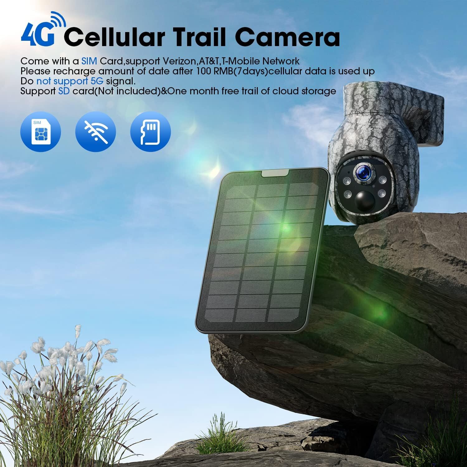 Campark Solar Powered 4G LTE Cellular 2K PTZ Trail Camera Hunting Cam + SIM Card