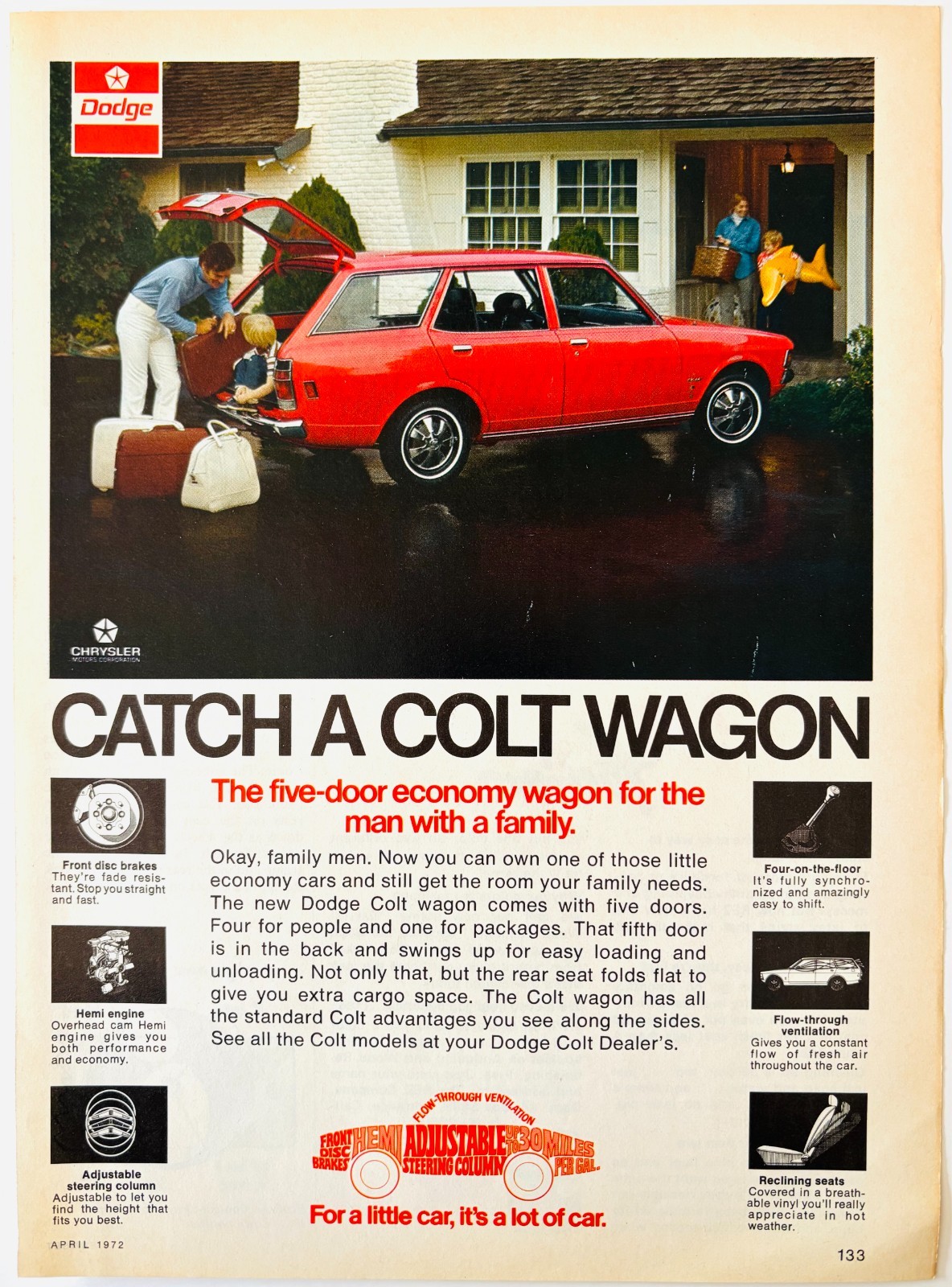 1972 Dodge Colt Station Wagon Advertisement Vintage Automobile 5 Door DWW10E