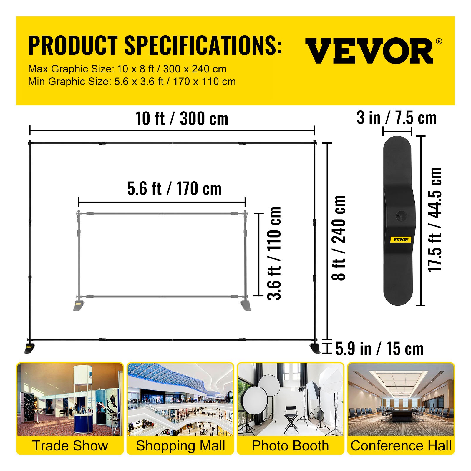 VEVOR 10 x 8 ft Backdrop Banner Stand Adjustable Height and Width