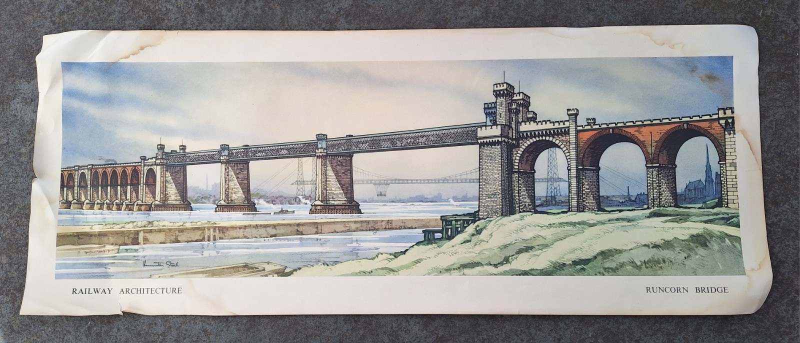 Vintage Railway Carriage Print - Architecture : Runcorn Bridge - Kenneth Steel
