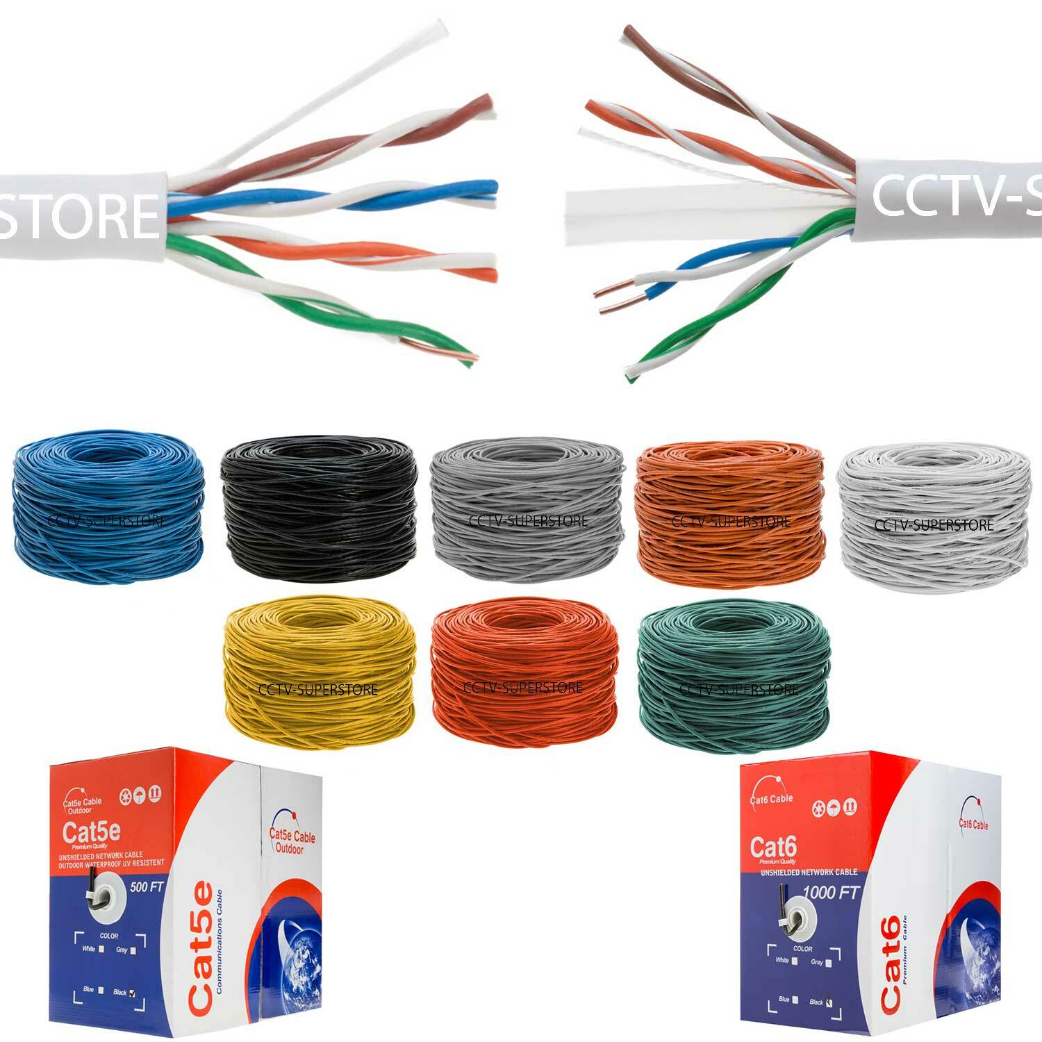 CAT5E CAT6 Cable 500FT 1000FT UTP Solid Network Ethernet CAT5 Bulk Wire RJ45 Lan