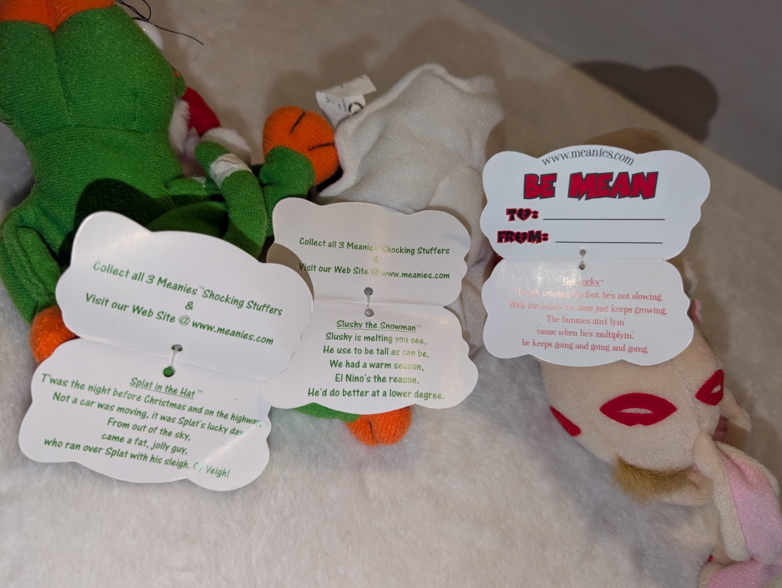 Vintage 90s Meanies Plush Lot 3 Holiday Valentine's Day , Xmas Stocking Stuffers