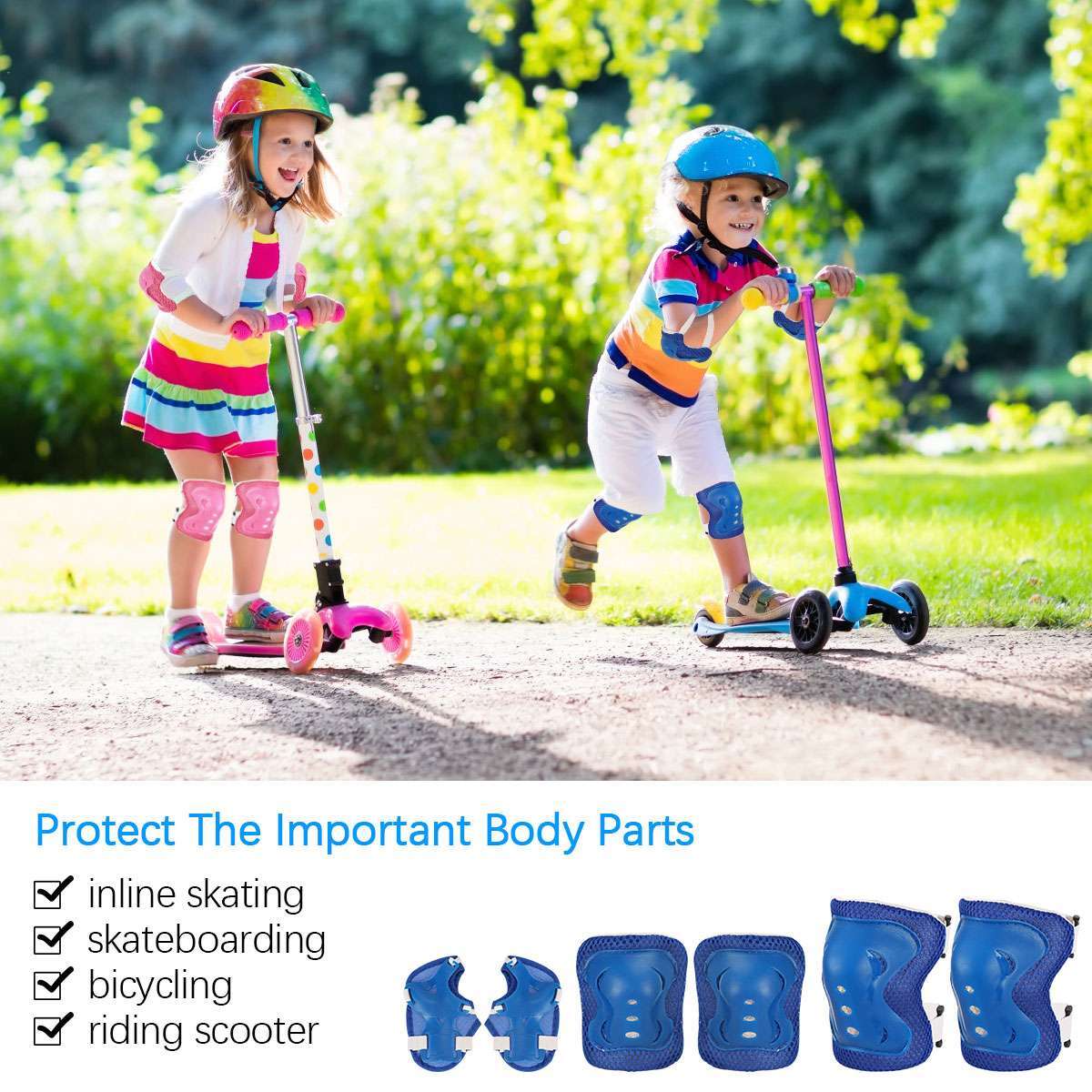 6Pcs Kids Hand Knee Wrist Guard Elbow Pads Set for Scooter Skateboard Protector