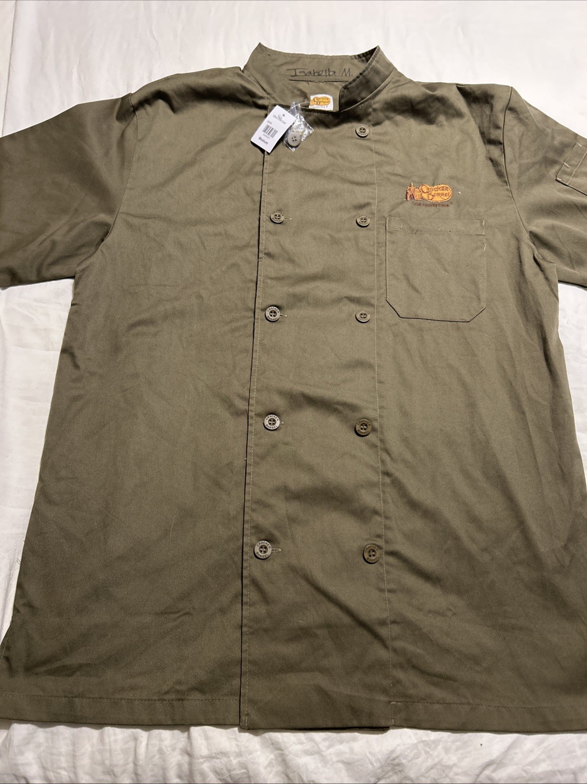 VTG Cracker Barrel Old Country Store Chef Coat Restaurant Uniform Green Medium