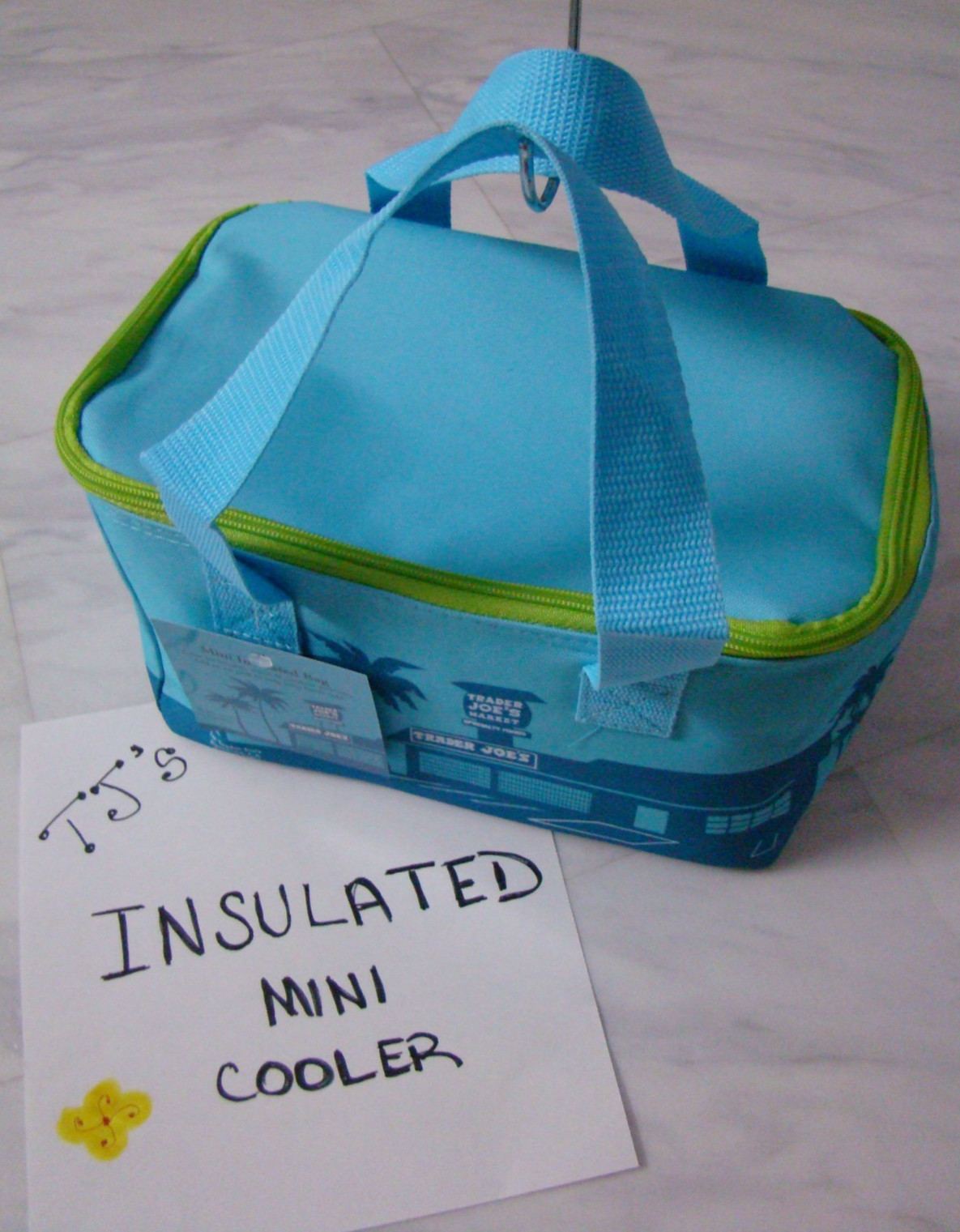 New Trader Joe's Teal Blue Neon Green Insulated MINI Cooler Reusable Lunch Bag