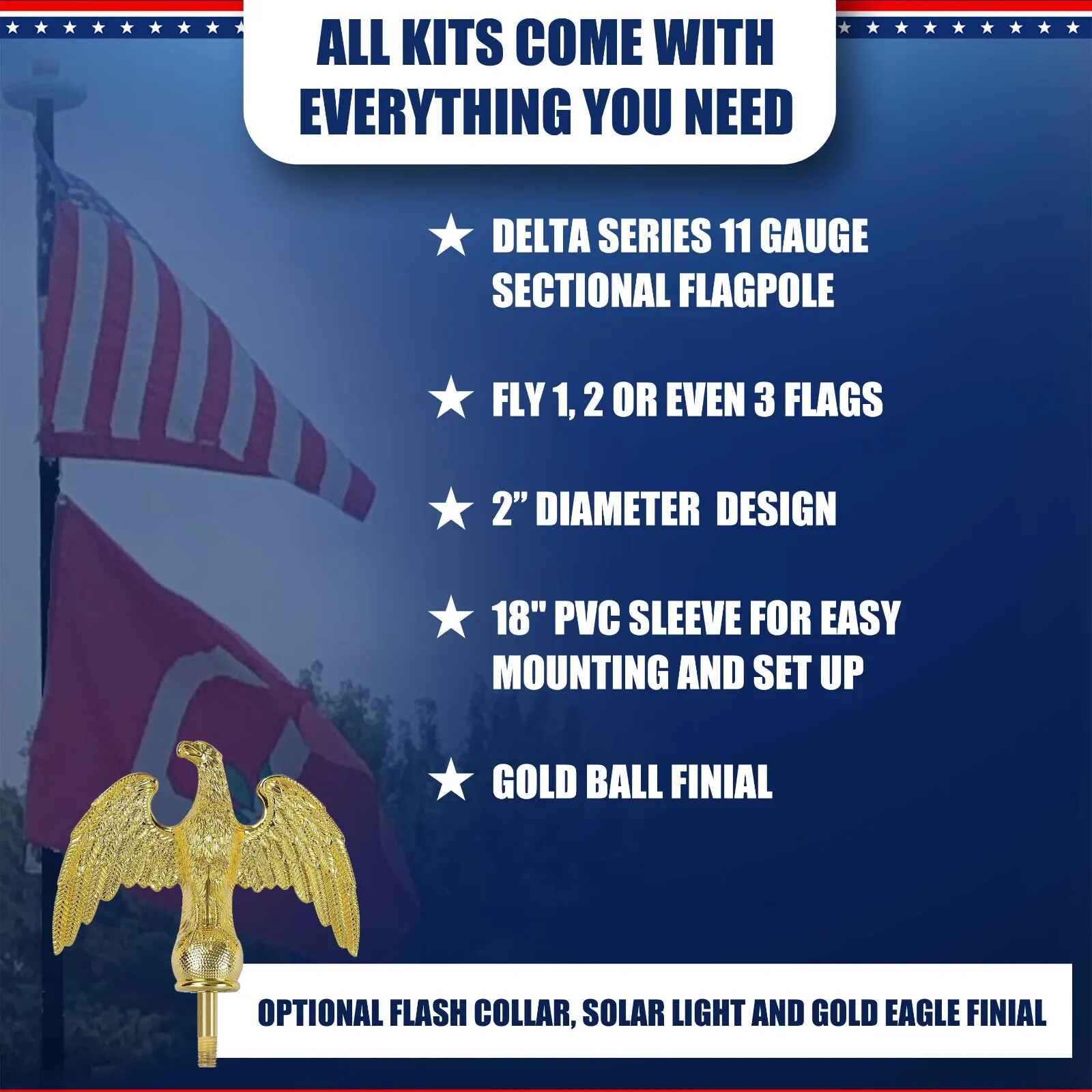 20' Delta SECTIONAL Residential Flagpole (Silver)