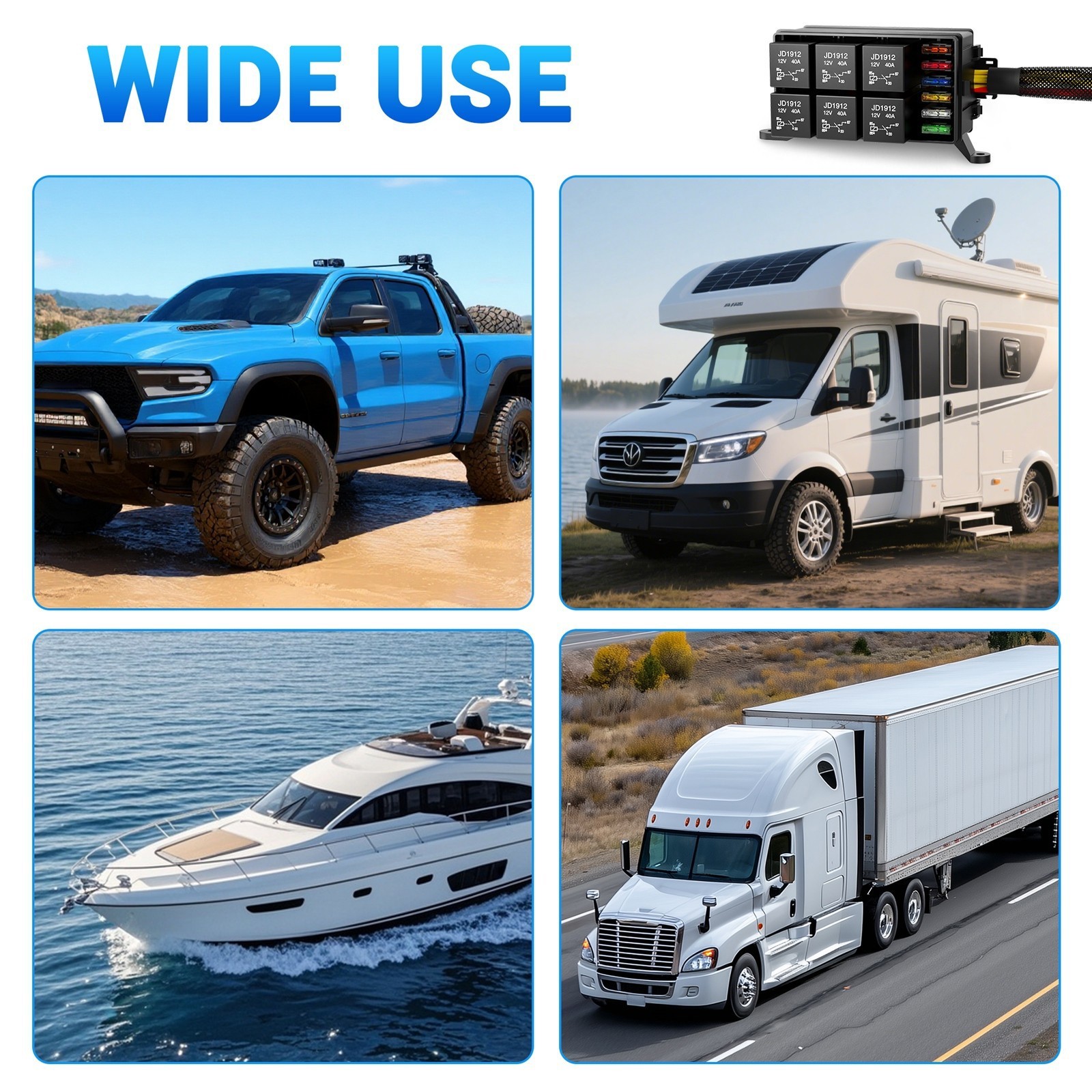 Universal 12V Waterproof Automotive 6 ATO Fuse Relay Box Block w/ Harness Marine