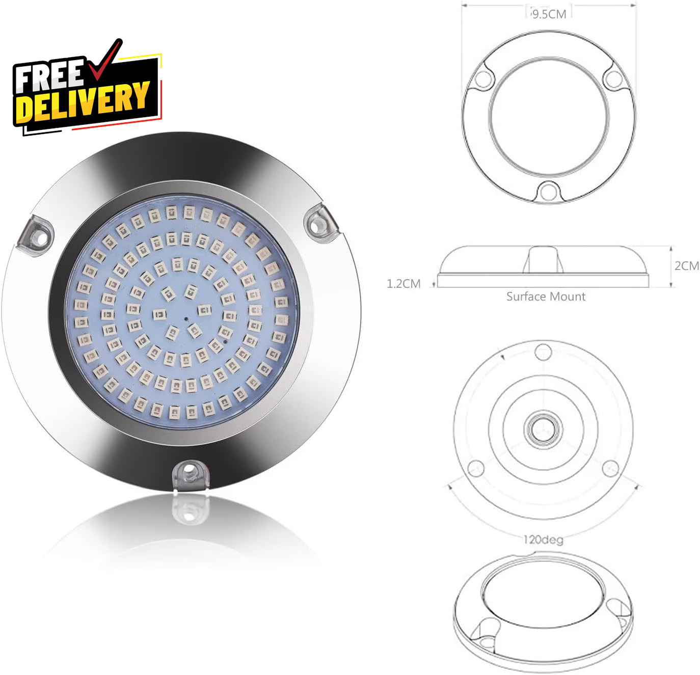90Led Boat Marine Led Underwater Lights,Stainless Steel IP68 Waterproof Surface