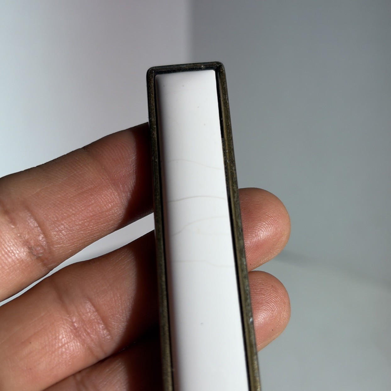 Vintage Single Mid Century Modern Gold Tone White Ceramic Drawer Pull Handle