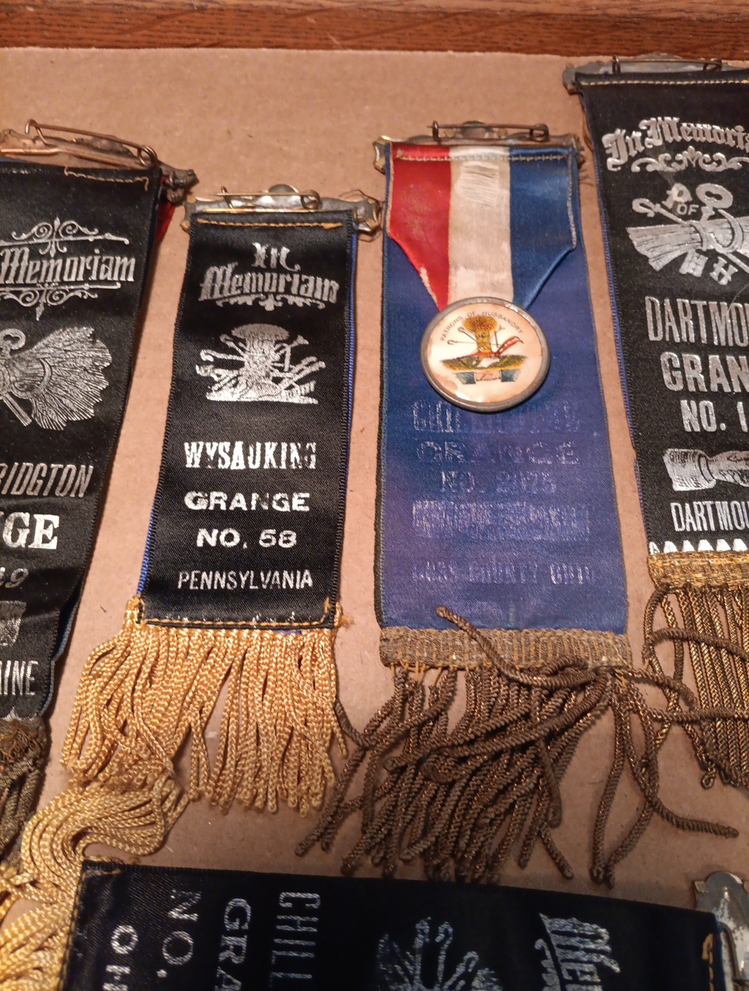 5 Original Patrons Of Husbandry Ribbons Various City's. All Complete Medals